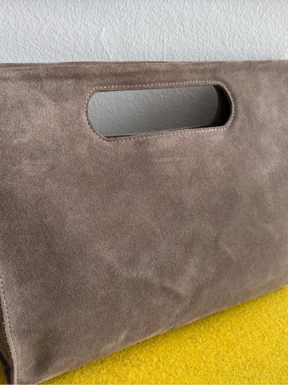 Clare V. Petit Maude Maison Mushroom Taupe Gray Suede Clutch Bag 12” x 9.5” x 5” - Picture 3 of 14